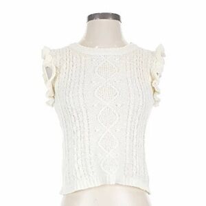 E & M Cream Sleeveless Ruffle Sweater
